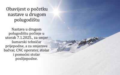 Obavijest o početku nastave u drugom polugodištu